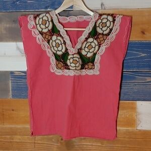 Vintage Embroidered Top Coral